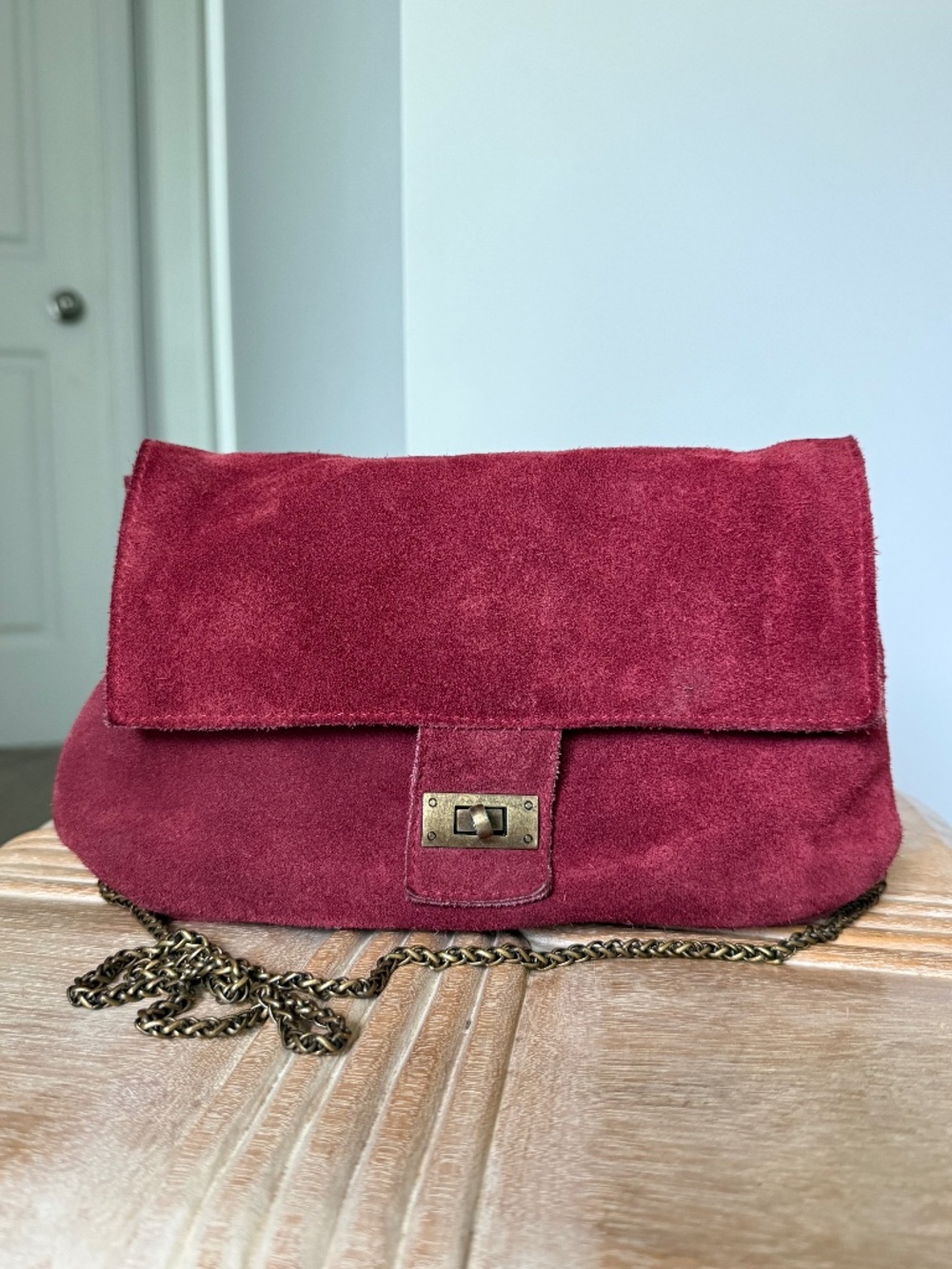 Free People Wine Burgundy Genuine Suede Leather Shoulder Bag Clutch